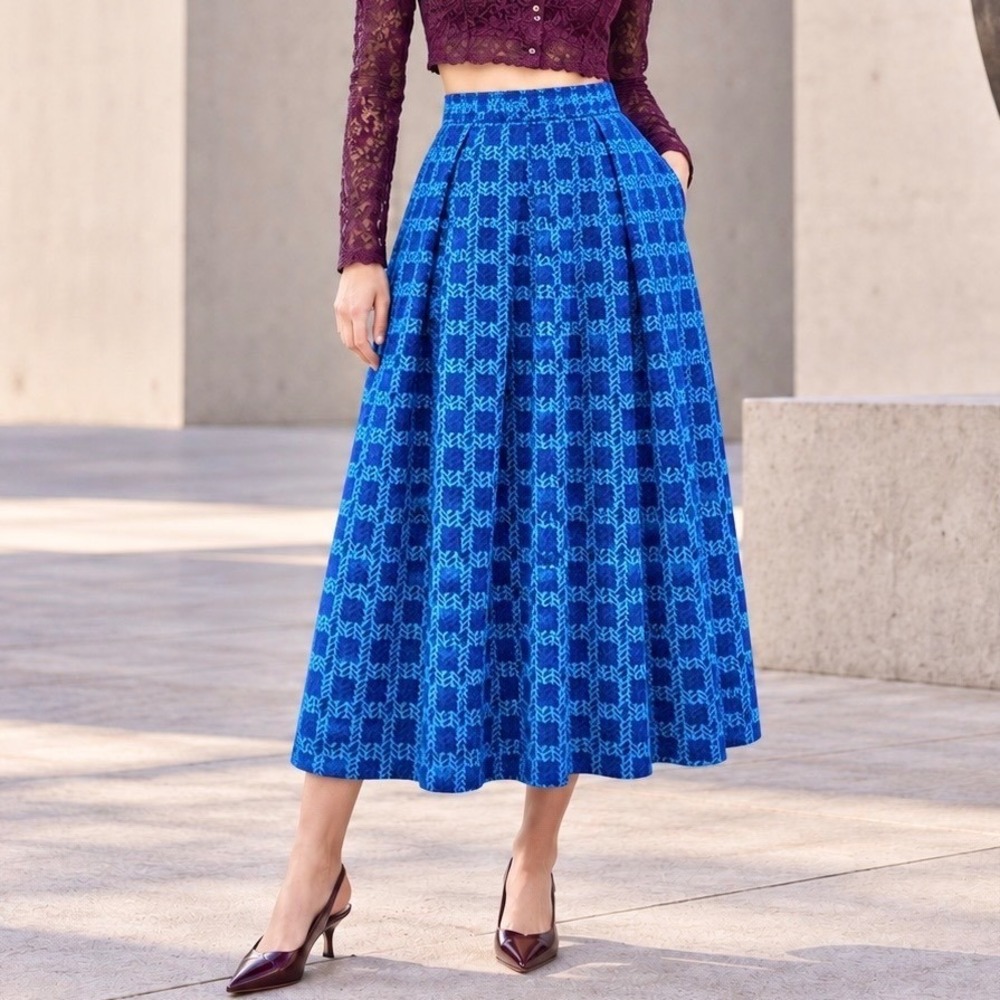 NWT Vintage Liz Claiborne Collection 100% Silk Pleated Midi Skirt Cobalt Blue 6